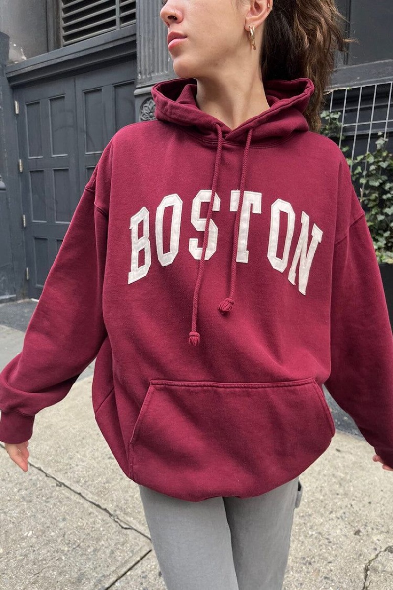 Sweat a Capuche Brandy Melville Christy Boston Bordeaux | LQP-64160336